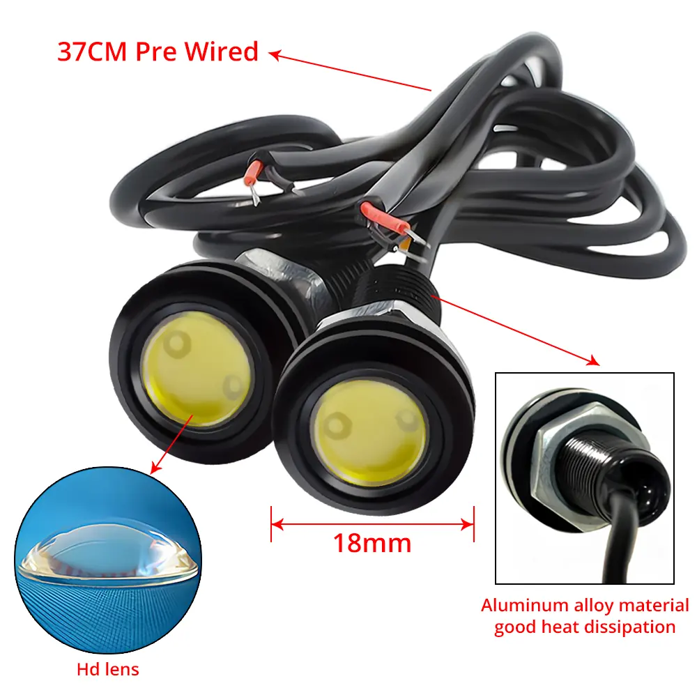 18mm LED Eagle Eye Light features and dimensions.