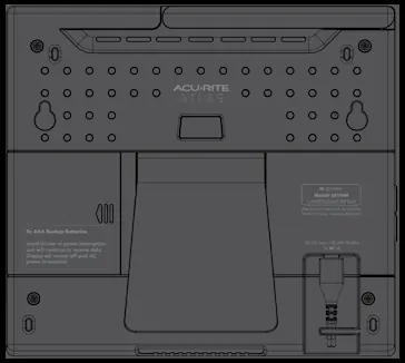 Rear view of the display showing power port and battery compartment