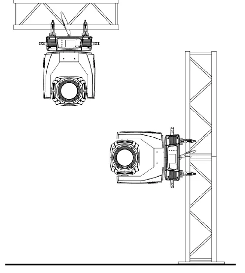 Rigging diagram showing omega bracket and safety cable attachment