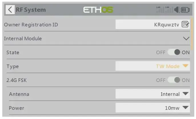 Configure RF system settings.