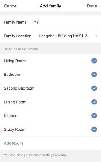 Configure family and room settings