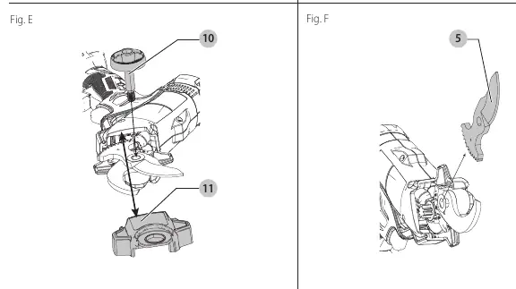 Blade removal and installation (Fig. E, F)