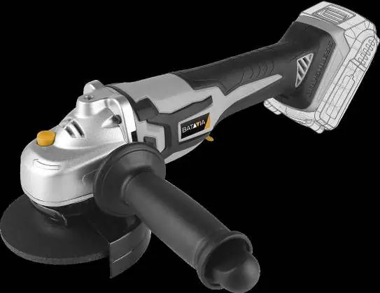 Overview of the cordless angle grinder with battery attached.