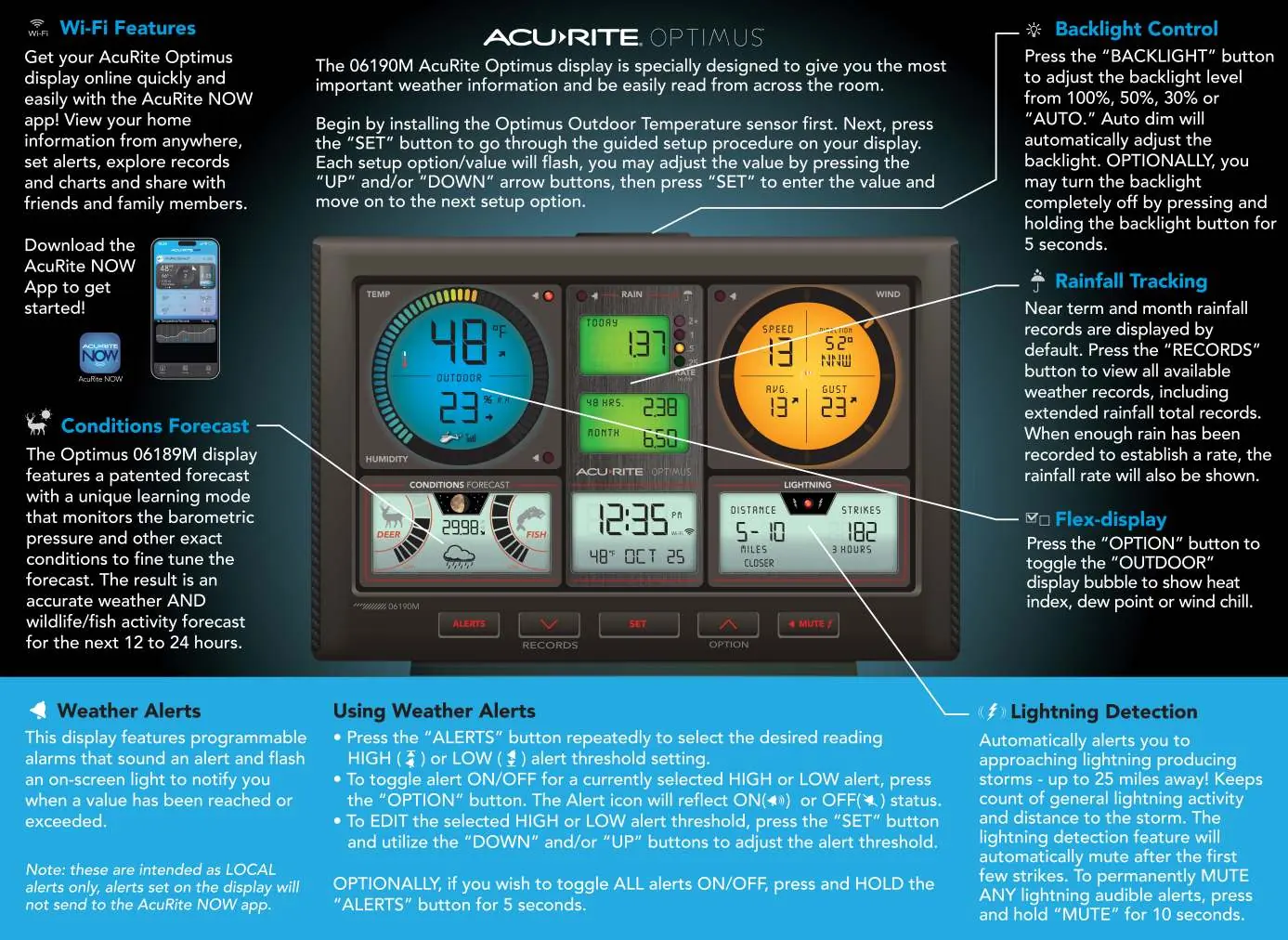 AcuRite 06190M Optimus display interface and control buttons.