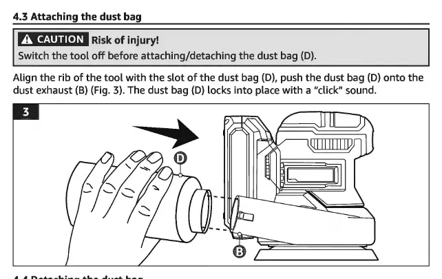 Attaching the dust bag