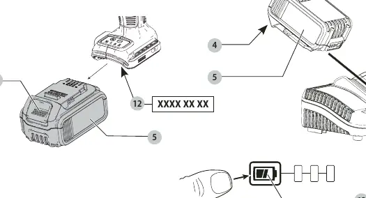 Battery installation and charging (Fig. B)