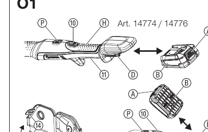 Battery insertion and start lever operation (O1)
