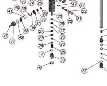 Exploded view of the pump body and lower components