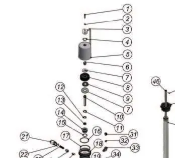 Exploded view of the pump head components