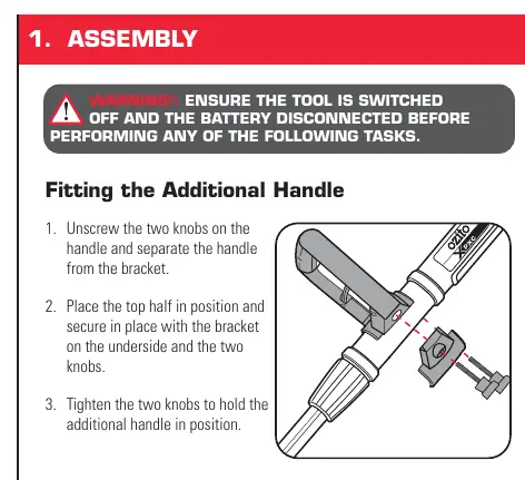 Fitting the additional handle and adjusting working height