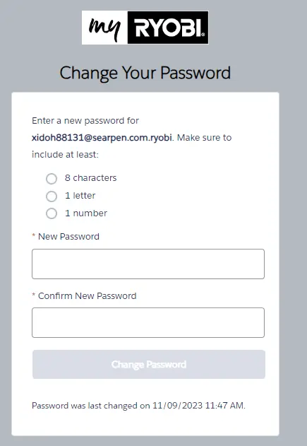 Password setup screen