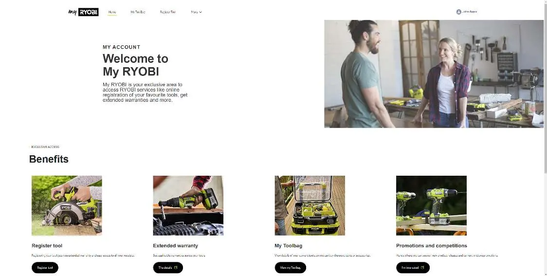 Access your My Ryobi account dashboard.