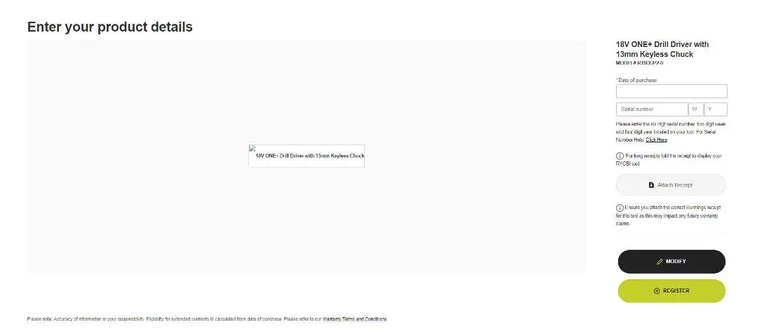 Enter product details and upload receipt.