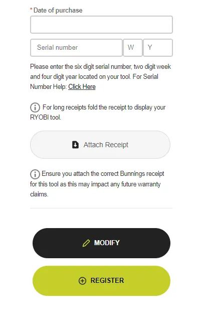 Receipt attachment and final registration button
