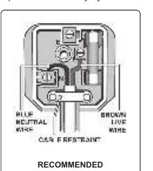 Wiring diagram for the plug, including fuse rating.