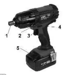 Product diagram showing the square drive, trigger, and direction control.
