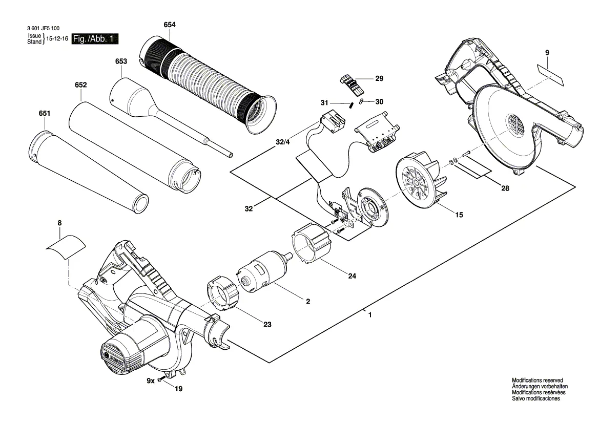 Exploded view diagram of the Bosch GBL 18V-120