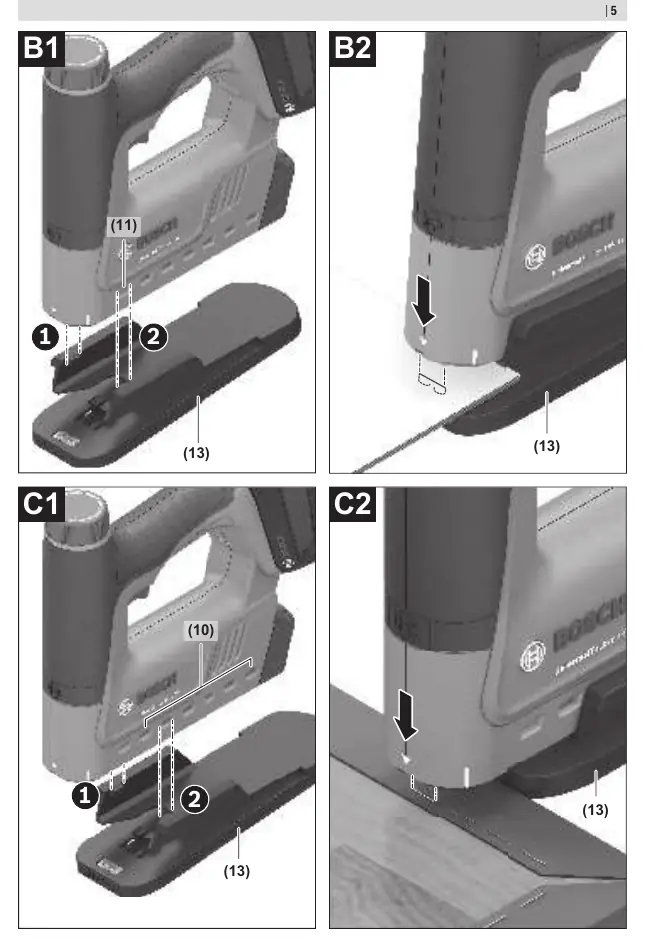 Using the paper tacker (B1-B2) and spacer (C1-C2) accessories.