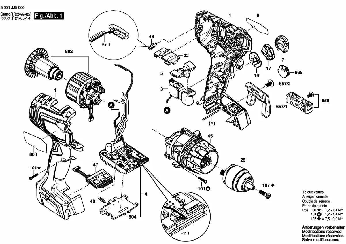 Exploded view diagram of the Bosch GSR 18V-150 C