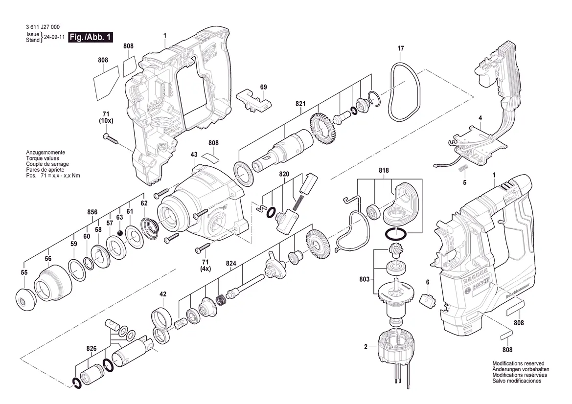 Exploded view of the main tool housing and internal components.
