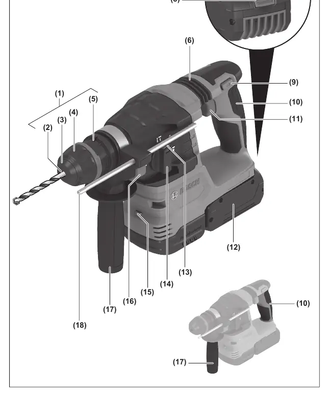 Overview of the GBH 18V-22 X components
