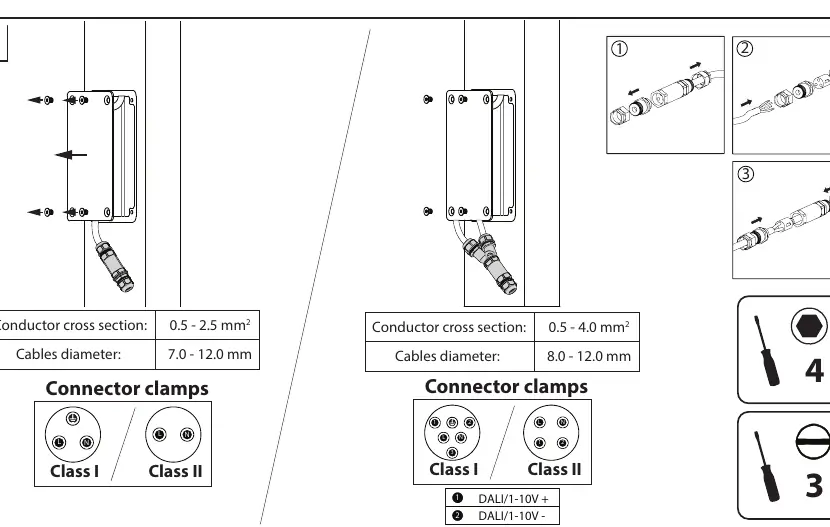 Connector clamps and wiring configuration