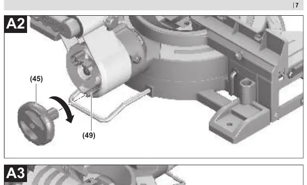 Fitting the clamping wheel (A2) and adjustable fence (A3)