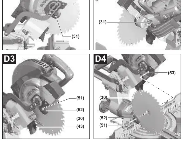 Changing the saw blade (D3, D4)