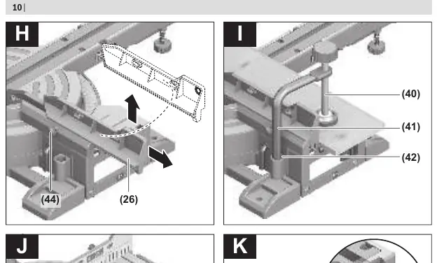 Adjusting mitre angles (J, K)