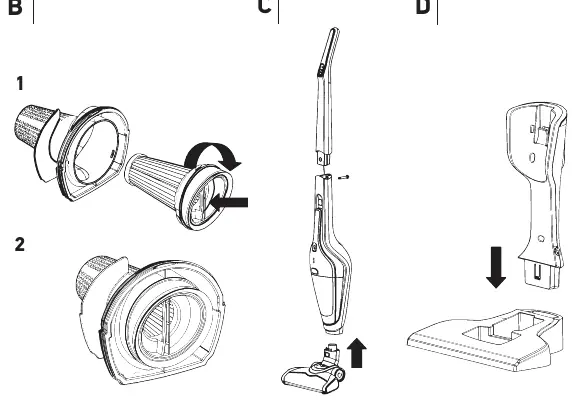 Filter and upright vacuum assembly