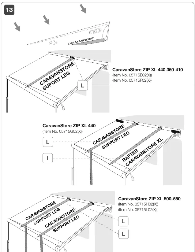 Support leg and rafter configuration
