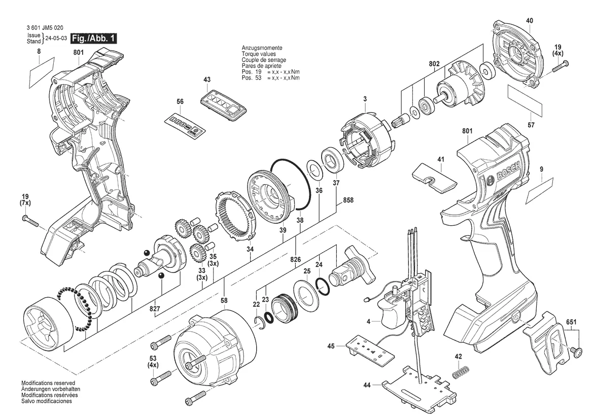 Exploded view of the GDS 18V-350 internal components