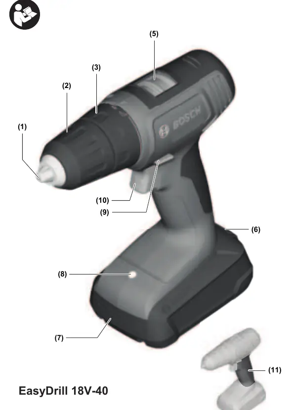 Bosch EasyDrill 18V-40 component identification