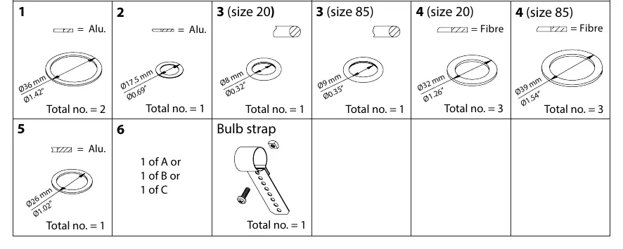 Parts list and seal specifications