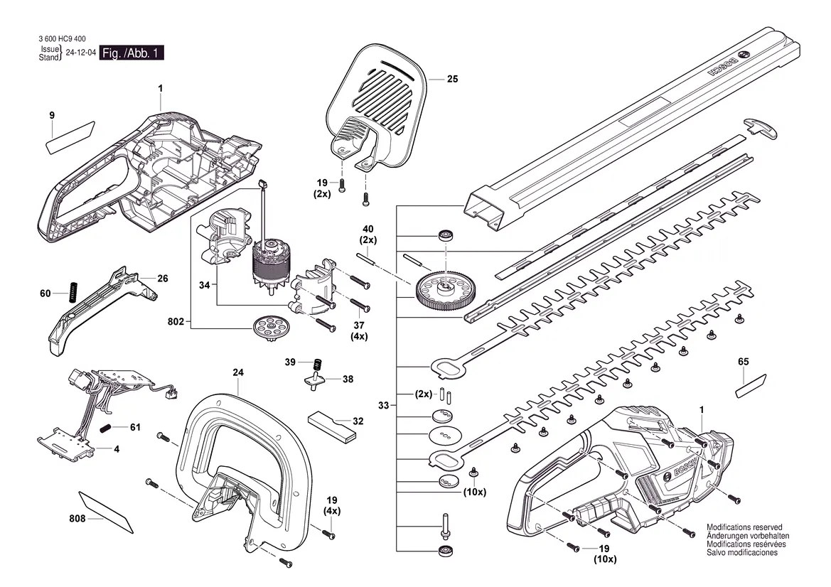 Exploded view of the internal components and housing