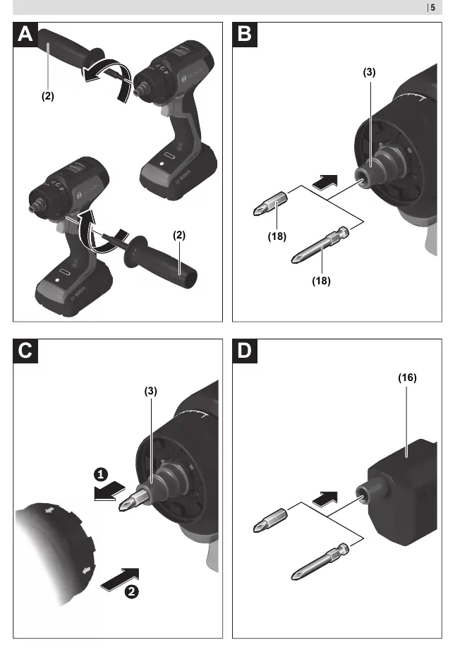 Assembly steps A, B, C, D