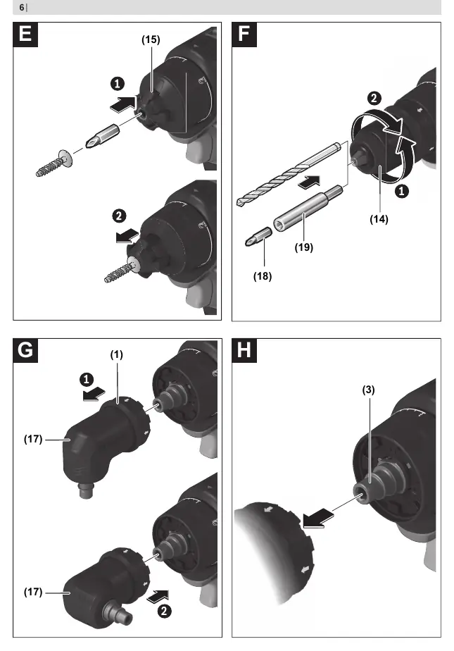 Assembly steps E, F, G, H