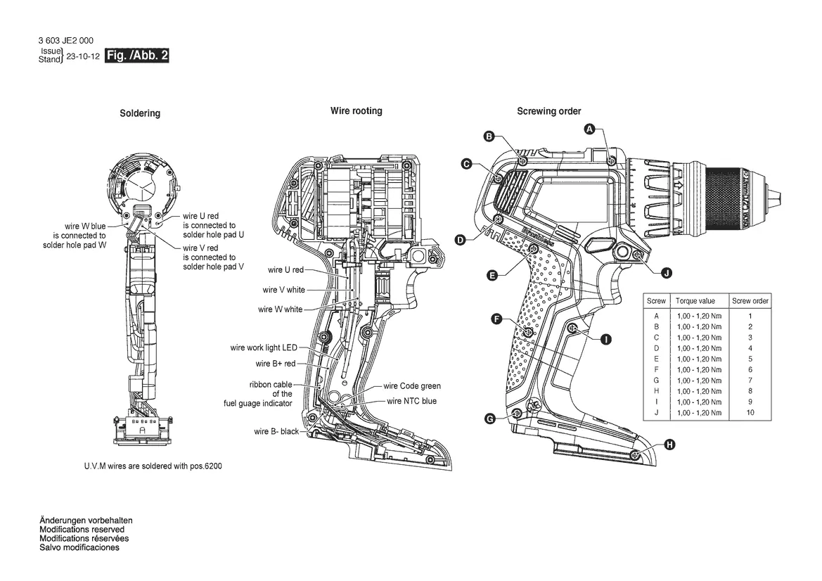 Wiring routing and screw torque specifications
