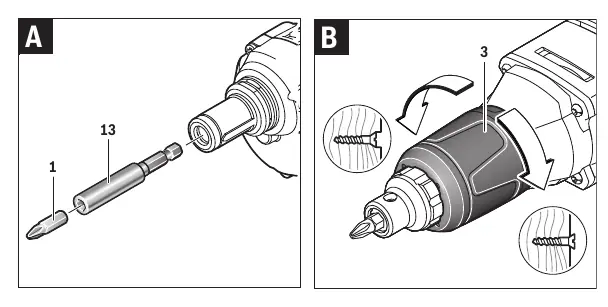 Changing the tool and adjusting screw-in depth