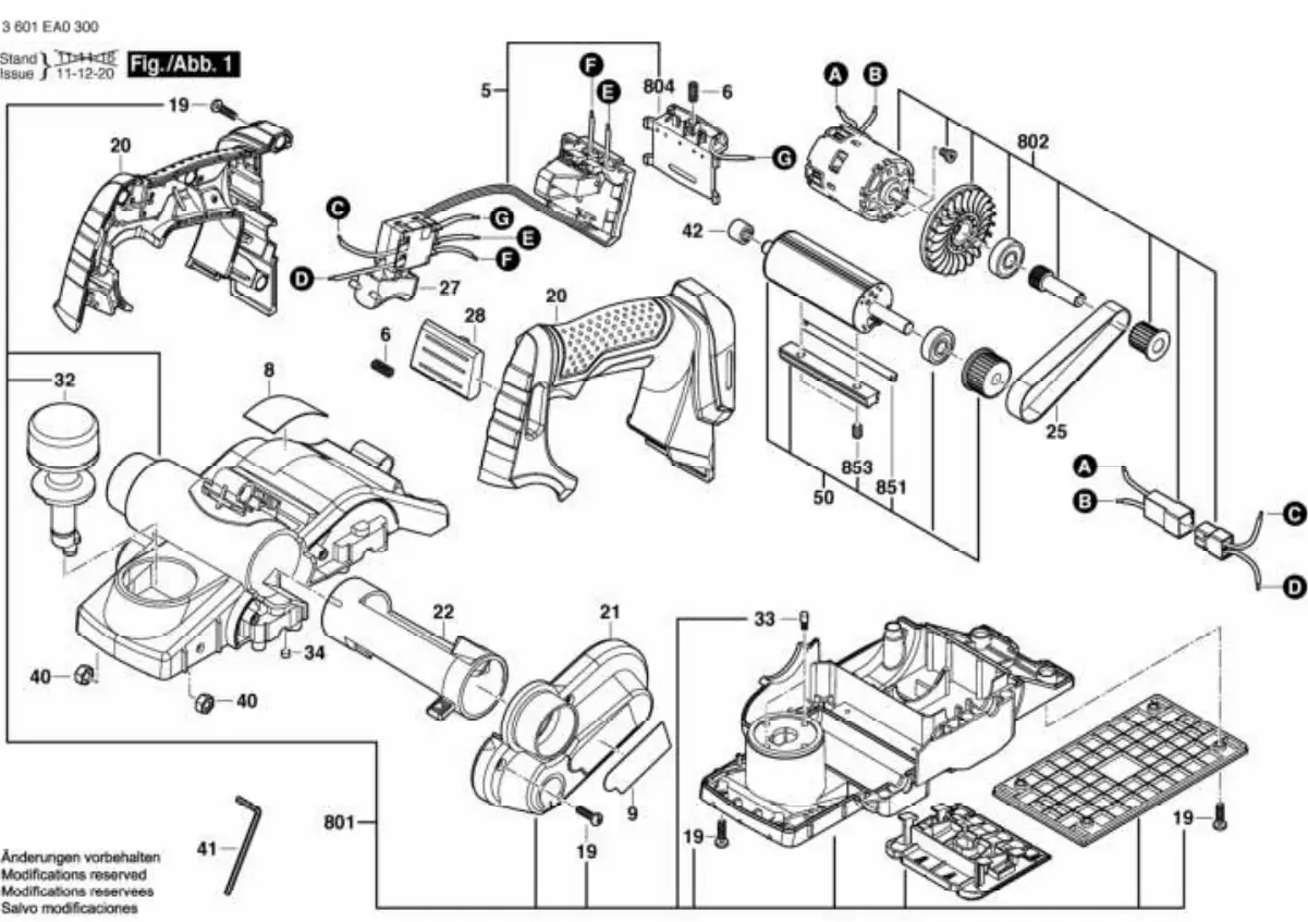 Exploded view of the Bosch GHO 18V-LI cordless planer components.