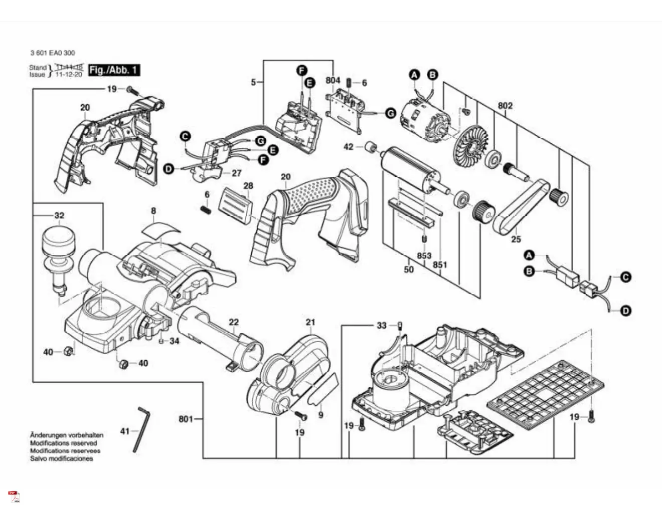 Exploded view diagram of the Bosch GHO 18V-LI