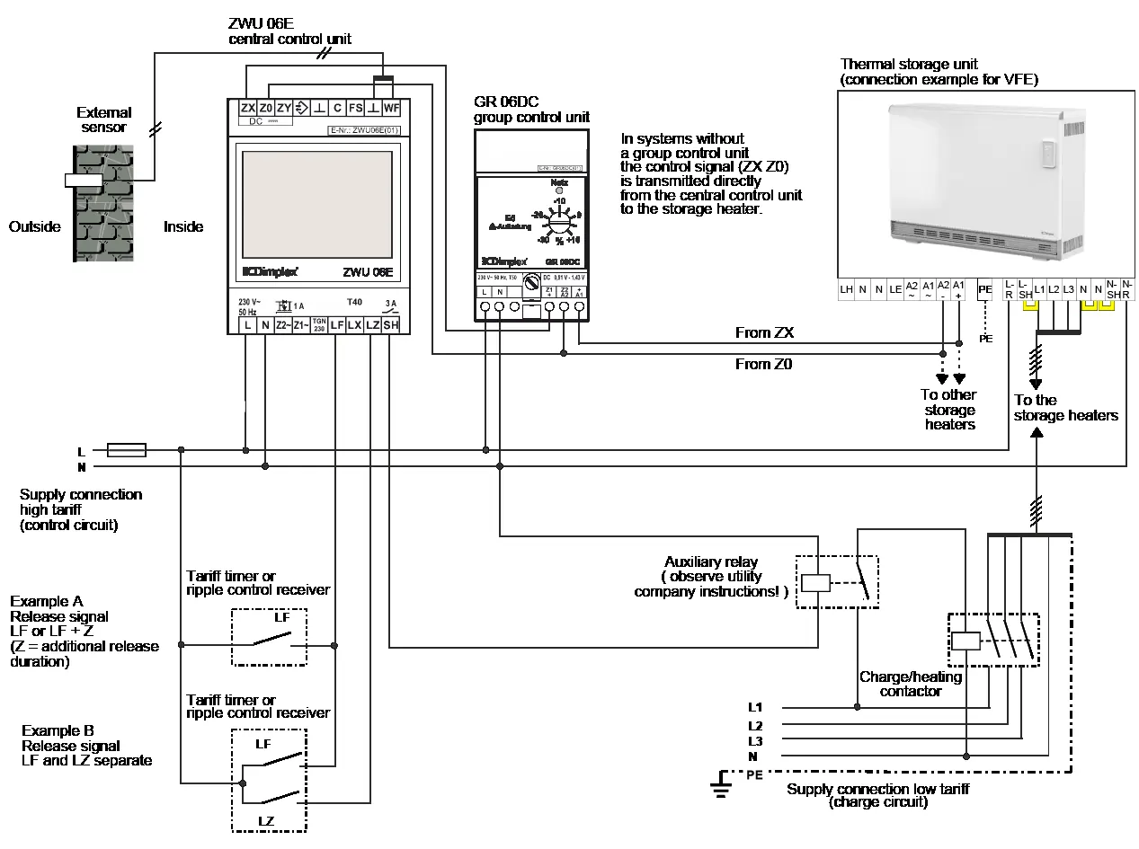 Circuit diagram for ZWU 06E to thermal storage unit