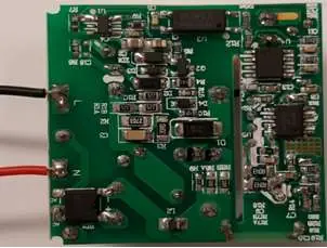 Bottom view of the PCB showing component layout and soldering points.