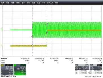 Oscilloscope waveform showing startup characteristics.