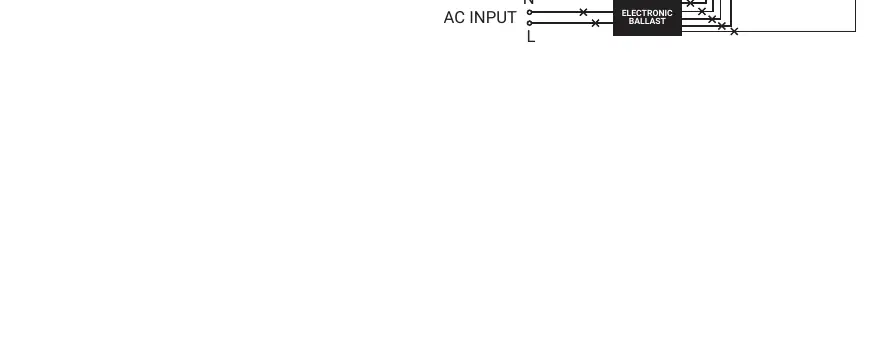 Wiring diagram for retrofitting a luminaire with an electronic ballast (3 lamps).
