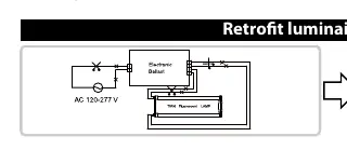 Wiring diagram for retrofitting a luminaire with 1 lamp.
