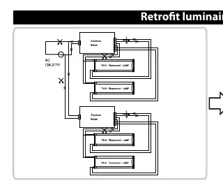 Wiring diagram for retrofitting a luminaire with 4 lamps.