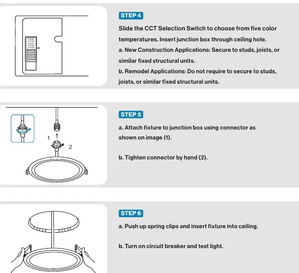 Installation steps 4 through 6