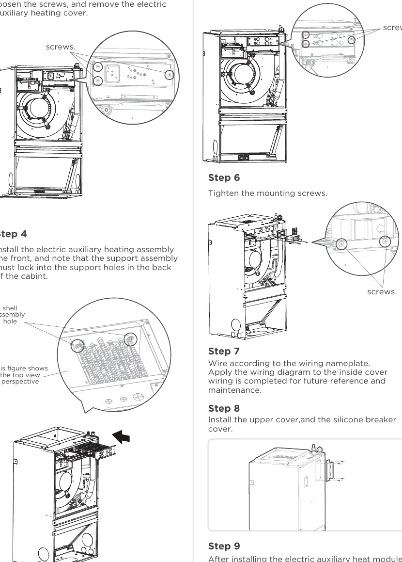Auxiliary heat module installation steps