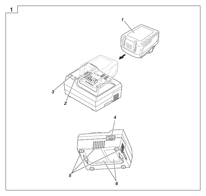 Diagram showing battery insertion into the charger